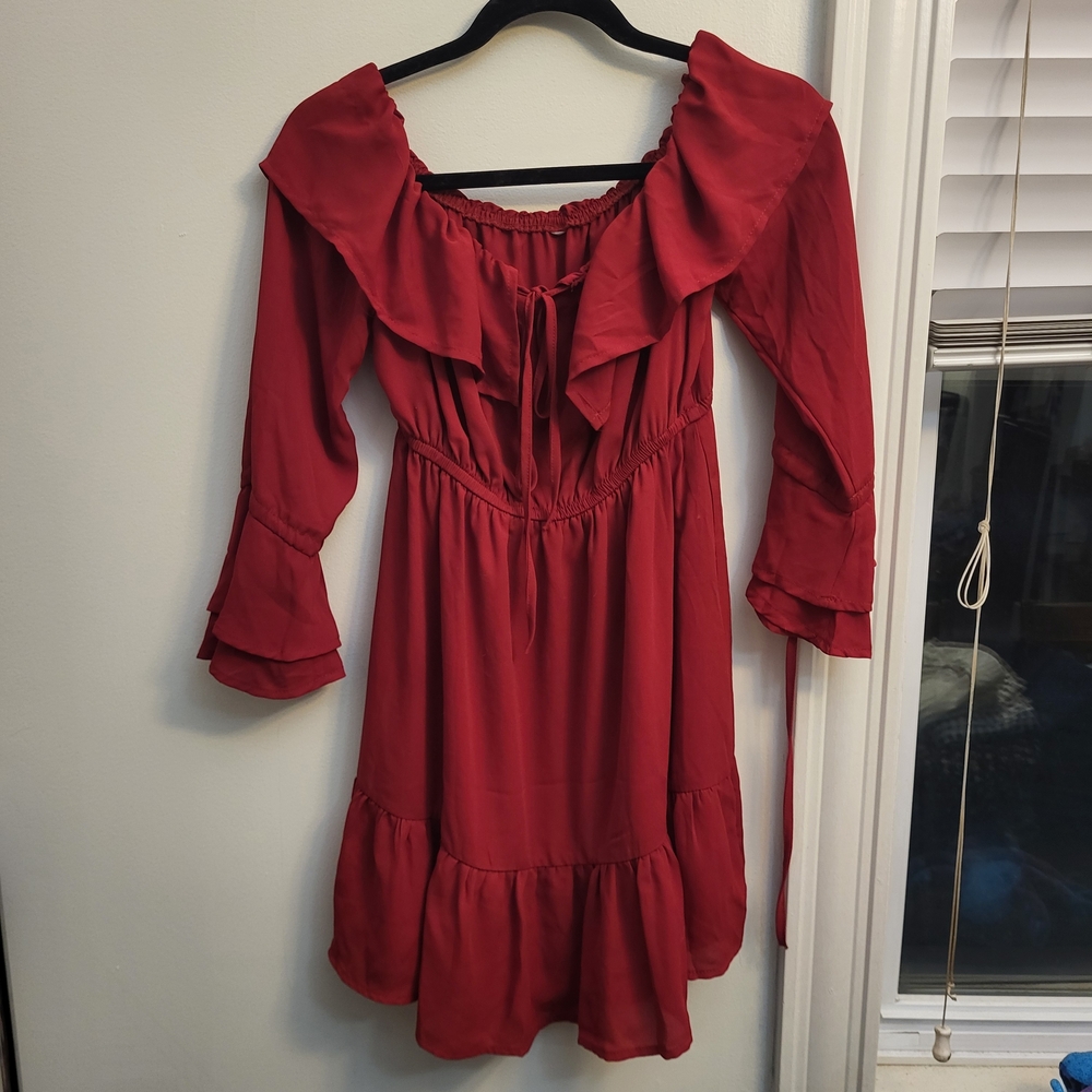 Chic Long Sleeve Red Dress